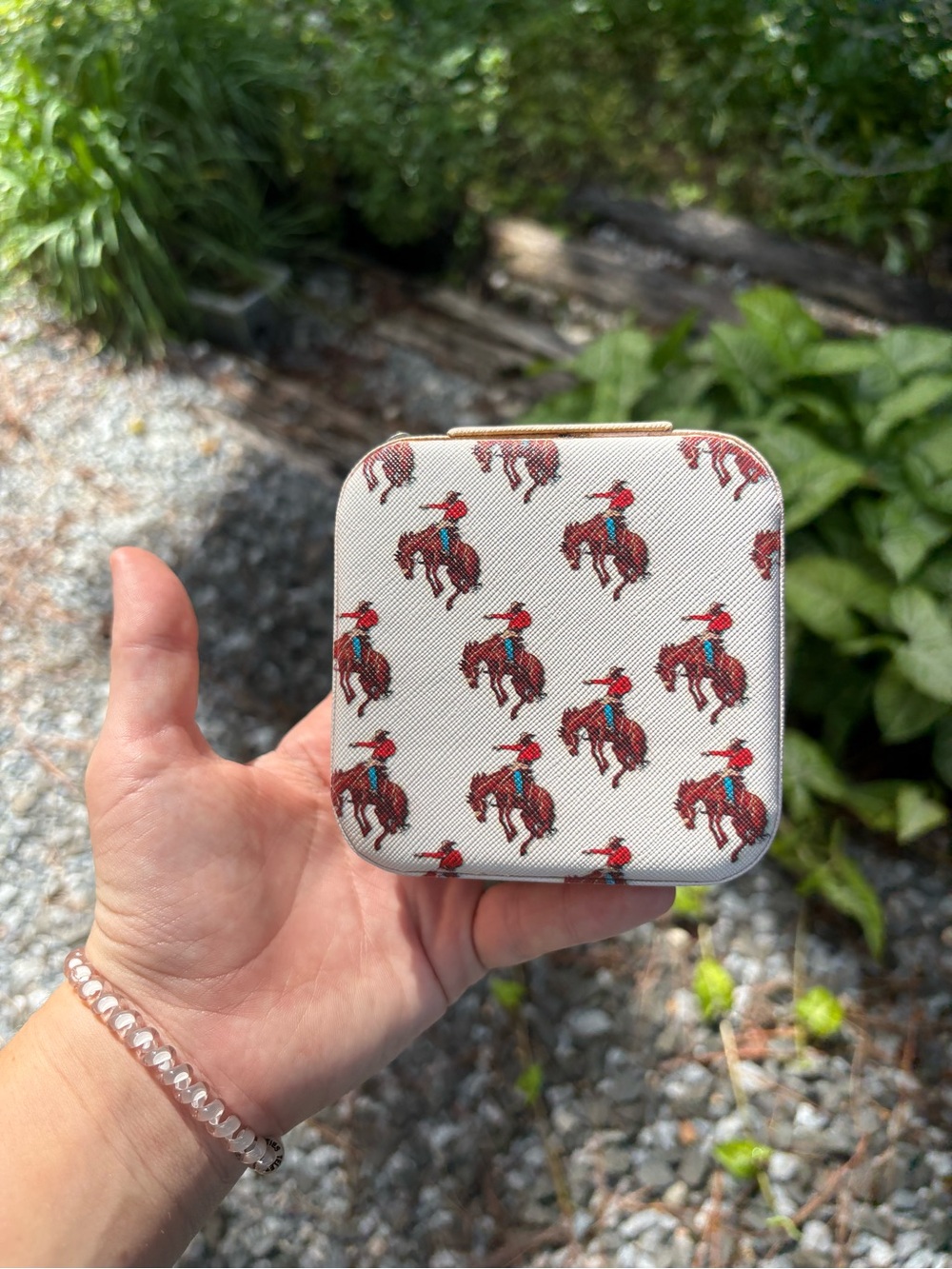 Kids Western Horse Print Travel Jewelry Case - White